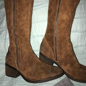 Used BORN Oil slick rust knee high suede boots